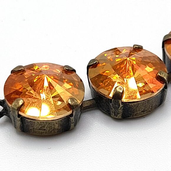 Rivoli Crystal Rhinestone Sabika Style Bracelet, 5 Gold Rhinestones, 9 Inches - Picture 3 of 12